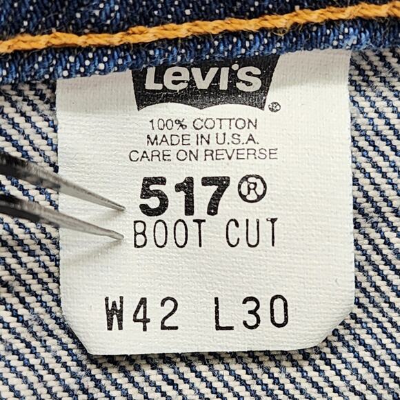Vintage 90s Levi’s Jeans Mens W42 L30 Dark Wash Orange Tab 517 Bootcut Western - Picture 6 of 12